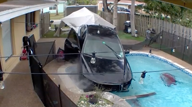 Caught On Video: Car Crashes Into Swimming Pool Of House In Sunrise ...