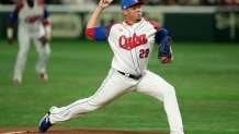 Tokyo (Japan), 15/03/2023.- Cuban starter Yariel Rodriguez throws a pitch during the first inning of the 2023 World Baseball Classic quarter final match between Australia and Cuba at Tokyo Dome in Tokyo, Japan, 15 March 2023. (Japón, Tokio) EFE/EPA/KIMIMASA MAYAMA