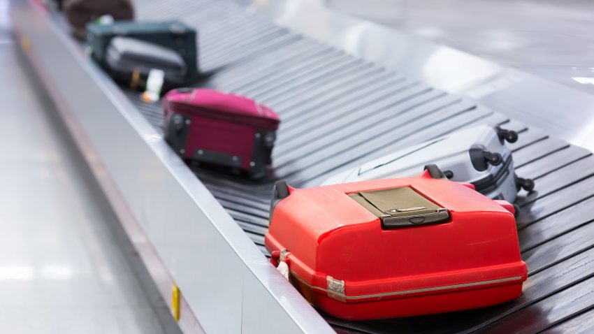 Luggage on the belt in the airport