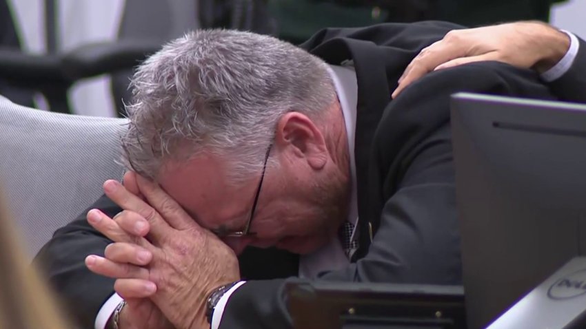 Scot Peterson breaks down in tears Thursday, June 29, 2023, as he was acquitted of all charges he faced for allegedly failing to protect students during the 2018 Parkland shooting.