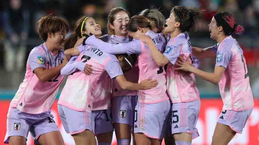 WELLINGTON, NEW ZEALAND – AUGUST 05: Risa Shimizu (4th L) of Japan celebrates with teammates after scoring her team’s second goal during the FIFA Women’s World Cup Australia & New Zealand 2023 Round of 16 match between Japan and Norway at Wellington Regional Stadium on August 05, 2023 in Wellington /  Te Whanganui-a-Tar, New Zealand. (Photo by Maja Hitij – FIFA/FIFA via Getty Images)