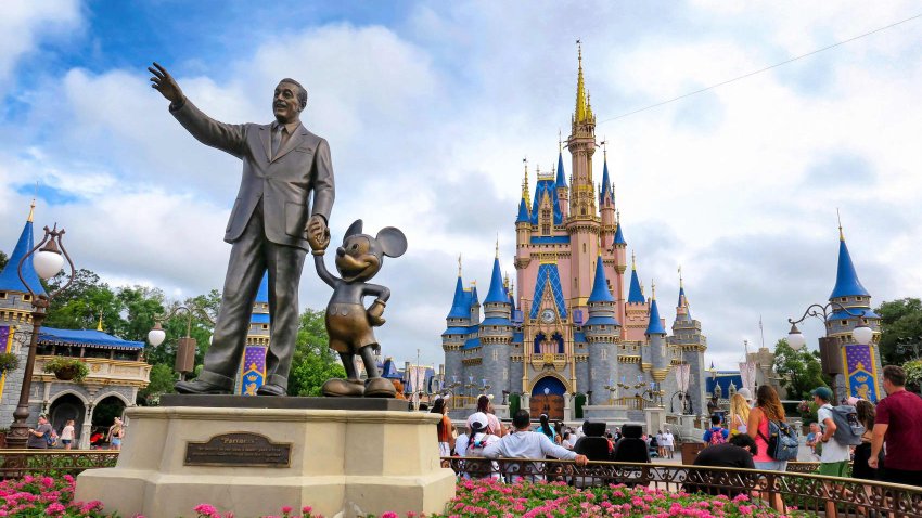 The “Partners” statue of Walt Disney and Mickey Mouse, at Cinderella Castle at the Magic Kingdom, at Walt Disney World, in Lake Buena Vista, Florida, photographed Saturday, June 3, 2023.