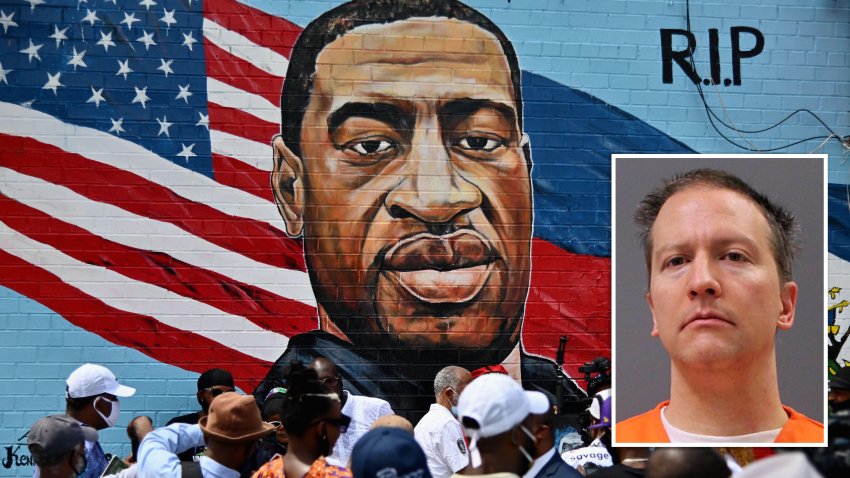 TOPSHOT – People gather at the unveiling of artist Kenny Altidor’s memorial portrait of George Floyd – who died 25 May in Minneapolis with police officer Derek Chauvin kneeling on his neck for nearly nine minutes – painted on a storefront sidewall of CTown Supermarket on July 13, 2020 in Brooklyn, New York. (Photo by Angela Weiss / AFP) / RESTRICTED TO EDITORIAL USE – MANDATORY MENTION OF THE ARTIST UPON PUBLICATION – TO ILLUSTRATE THE EVENT AS SPECIFIED IN THE CAPTION (Photo by ANGELA WEISS/AFP via Getty Images)