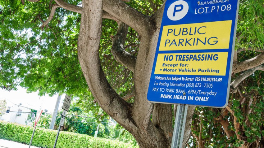 Miami Beach, Florida, public parking lot car park sign. (Photo by: Jeffrey Greenberg/Universal Images Group via Getty Images)