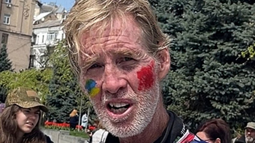 This screengrab taken from AFPTV on September 16, 2024 shows Ryan Wesley Routh speaking during an interview at a rally to urge foreign leaders and international organisations to help provide humanitarian corridors for the evacuation of civilians and Ukrainian servicemen from Mariupol in central Kyiv on April 27, 2022, amid Russia’s invasion of Ukraine. US media said it was Routh, 58, who was arrested after US Secret Service agents “opened fire on a gunman” carrying an AK-47 style rifle near the boundary of Donald Trump’s Florida golf course where the former president was golfing on September 15, 2024. (Photo by Nicolas GARCIA / AFPTV / AFP) (Photo by NICOLAS GARCIA/AFPTV/AFP via Getty Images)