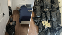 Images show the bags of marijuana and cash found in a Miami Airbnb that was targeted by armed home invasion robbers.