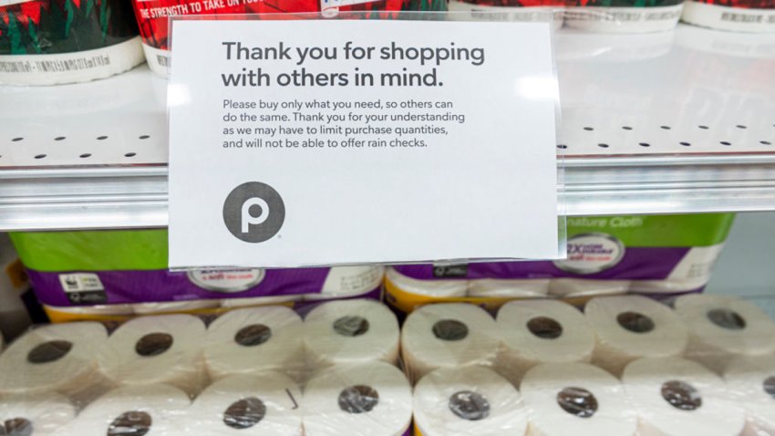 Miami Beach, Publix grocery store, buy what you need so others can do the same sign. (Photo by: Jeffrey Greenberg/Education Images/Universal Images Group via Getty Images)