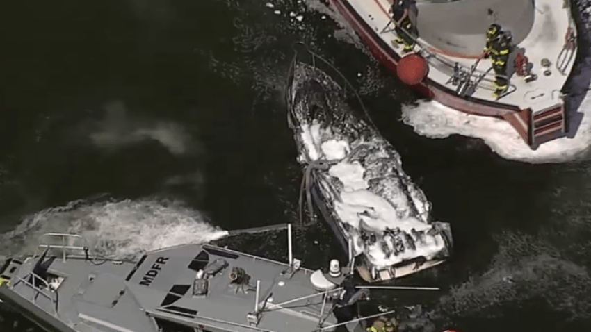 A boat fire left two people hurt off Pelican Harbor Marina in North Bay Village, Miami-Dade Fire Rescue said.