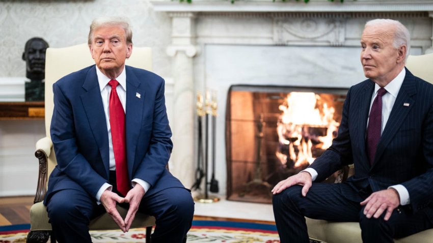 Washington, DC – November 13 : President Joe Biden meets with President-elect Donald Trump in the Oval Office of the White House in Washington, DC on Wednesday, Nov. 13, 2024. (Photo by Jabin Botsford/The Washington Post via Getty Images)