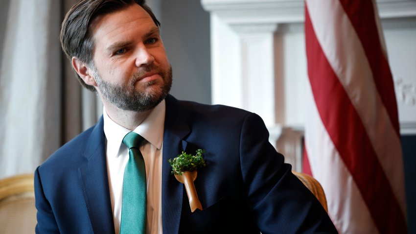 File. U.S. Vice President JD Vance listens as Irish Taoiseach Micheál Martin delivers remarks at a St. Patrick’s Day breakfast at the vice president’s residence on March 12, 2025 in Washington, DC. Martin is visiting the United States for the Irish leader’s annual St. Patrick’s Day visit where he will meet with U.S. President Donald Trump and attend a St. Patrick’s Day lunch with congressional leaders.