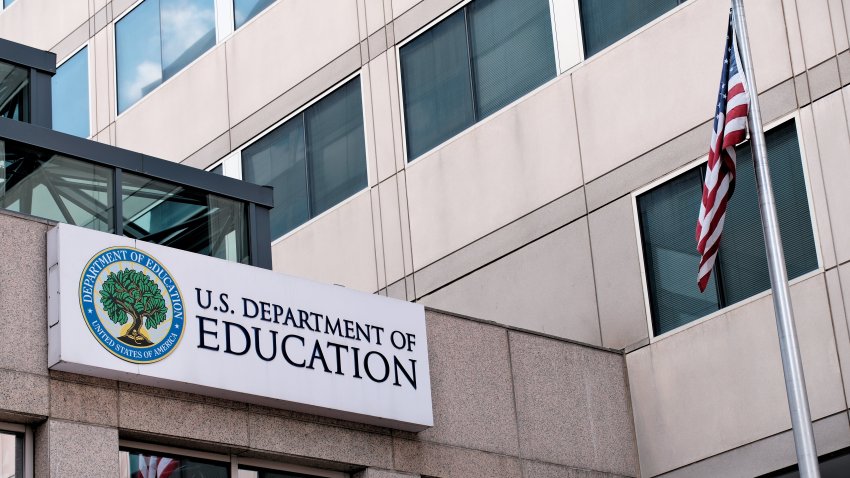 Washington, DC USA; September 5, 2024: The exterior sign and US flag in front of the U.S. Department of Education offices in Washington, DC.