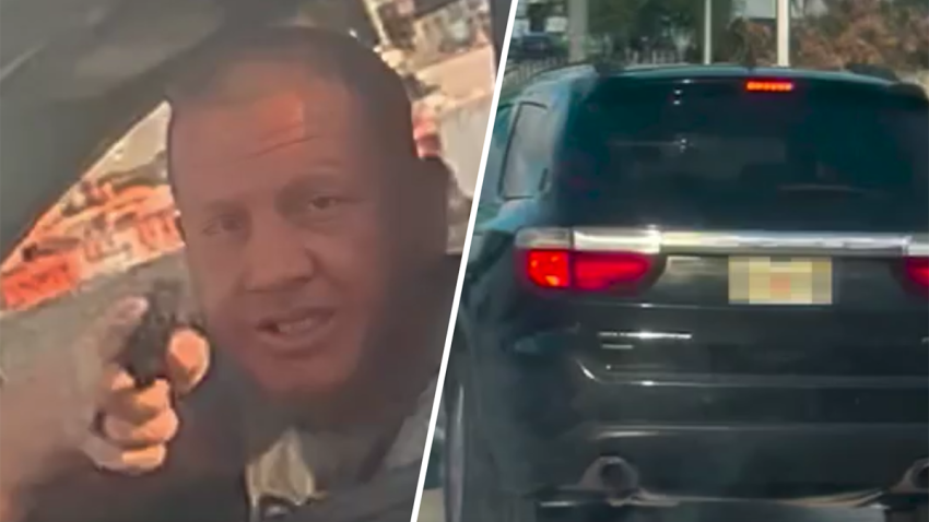 Authorities are searching for a man who was caught on camera pointing a gun at another driver during a road-rage incident near the Fort Lauderdale Airport, officials said.