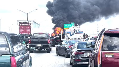 RAW: Flames seen on I-595 after tanker crashes with bus