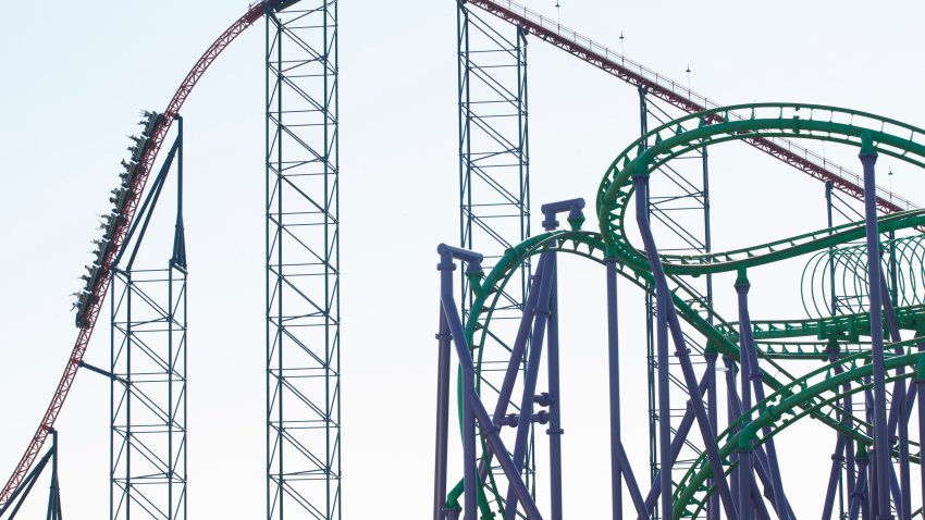 UPPER MARLBORO, MD – MAY 11, 2014: The roller coaster, Super Man: Ride of Steel stands over 200-ft tall at Six Flags in Upper Marlboro, Md. near Washington, DC. (Photo by Lance Rosenfield/Prime for The Washington Post via Getty Images)