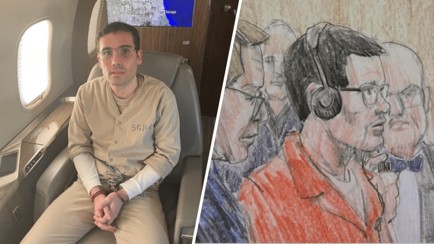 Fotos de arresto y extradicion de Ovidio Guzman y dibujo de Ovidio Guzman en la corte.