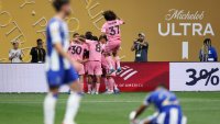 ATLANTA, GEORGIA – JUNE 19: Lionel Messi #10 of Inter Miami CF celebrates scoring his team’s second goal with teammates during the FIFA Club World Cup 2025 group A match between Internacional CF Miami and FC Porto at Mercedes-Benz Stadium on June 19, 2025 in Atlanta, Georgia. (Photo by Patrick Smith – FIFA/FIFA via Getty Images)