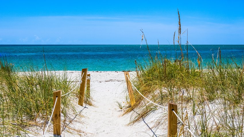 Entrance to the Gulf of Mexico beach in Gasparilla Island State Park on Gasparilla Island Florida