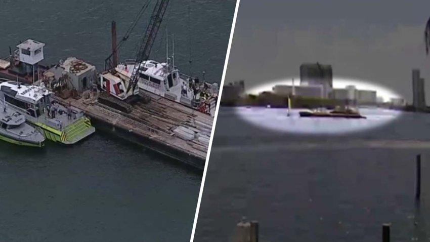 A barge struck a sailboat in Biscayne Bay on July 28, 2025.