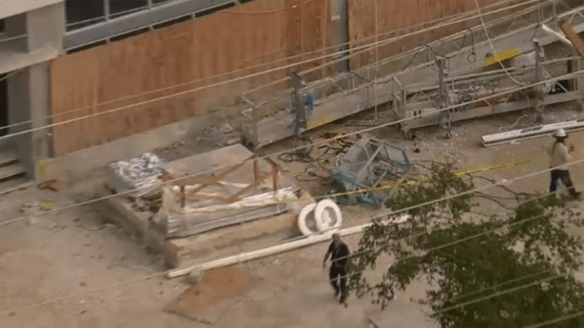 Police respond to a scaffolding collapse at a construction site in North Miami Beach on Sept. 15, 2025.