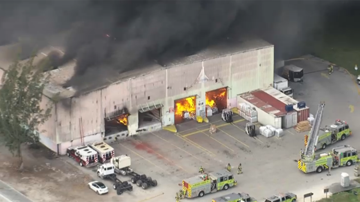 Firefighters Battle Massive Warehouse Fire in Northwest Miami-Dade