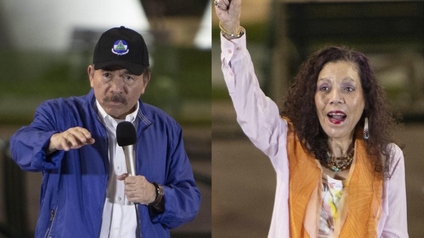 Combo de fotografías de archivo que muestra al presidente de Nicaragua, Daniel Ortega (i), y su esposa, Rosario Murillo, durante un evento en Managua (Nicaragua). EFE/ ARCHIVO