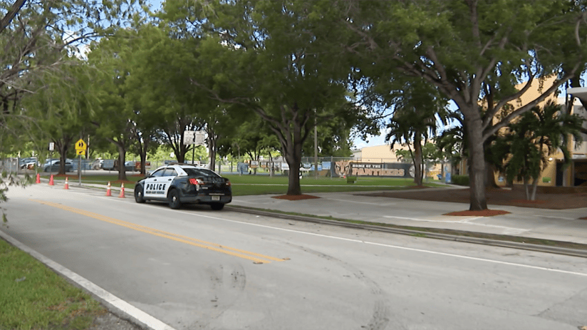 A Miami-Dade County Schools Police vehicle at Sunset Park Elementary School on Sept. 14, 2026.
